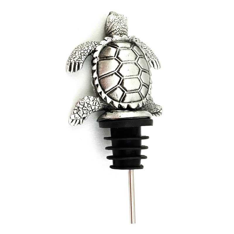Happy Hour Sea Turtle Wine Pourer, standard, pewter finish