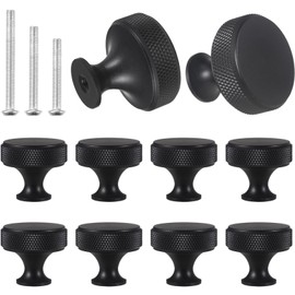 AUTUUCKEE 10 Pcs Cabinet Knobs, Black Cupboard Knobs, Metal Round Knurled Wardrobe Knobs with Screws Handles Door Knobs for Cupboards Drawer Furniture Dresser Wardrobe Pulls
