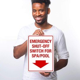 Emergency Shut Off Switch Sign, Pool Safety Sign, 10x14 Inches, Rust Free .040 Aluminum, Fade Resistant, Made in USA by Sigo Signs