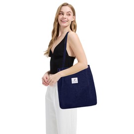 TeeYee Women's Large Handbag Corduroy Shopper Cord Tote Bag for Books Travel Everyday School Work Shopping Bag for Girls 40 x 41 cm Navy