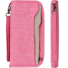 Passport Holder for Travel Family, Travel Wallet Document Organizer, Passport Wallet for Women/Men, RFID Passport Holder Travel Essentials Trifold Wallet, 16 Pink