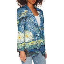 Zhangruoheng Starry Night Formal Office Wear Hawaii Blazer Plus Size Casual Suit Jacket for Women Blazers Long Sleeve Single Button Jacket Cardigan Vacation Outfits Blazers Blue