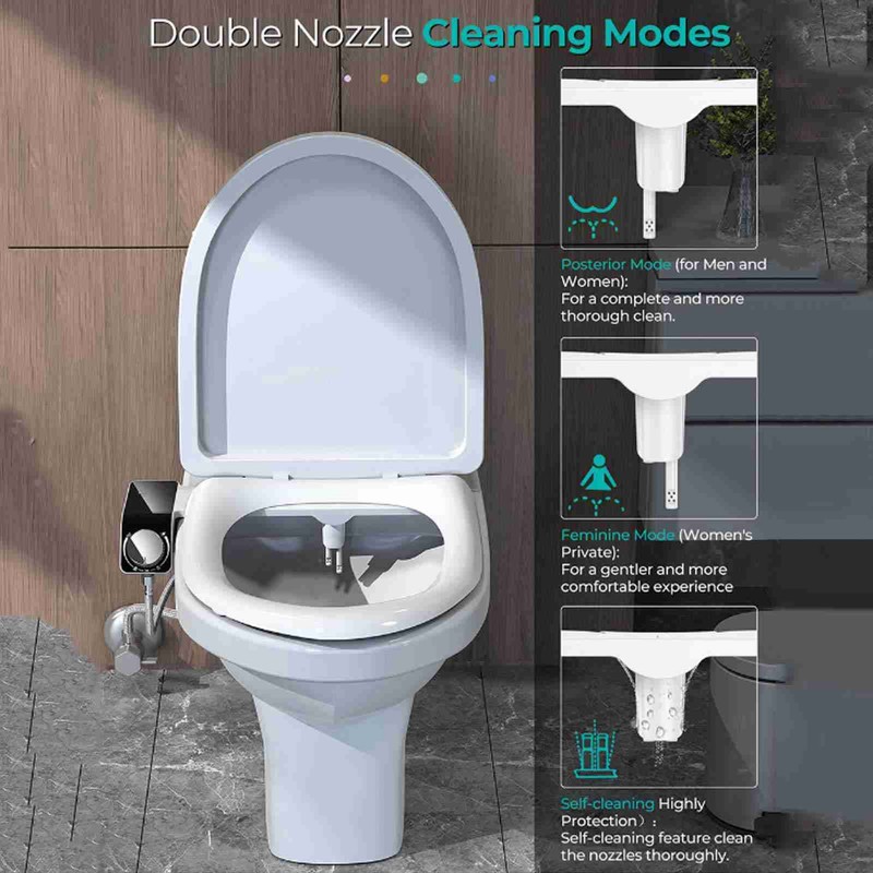 Bidet Toilet Seat Attachment NonElectric Dual Nozzle Adjustable Pressure SelfCleaning(G9/16