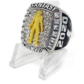 Legacy Rings 2020 Fantasy Football Championship Trophy Ring, Two-Tone Silver and Gold Plated + Display Stand, Sizes (13)
