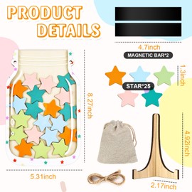 Magnetic Reward Jar, Motivational Chore Chart for Kids & Adults,8.3" Tall Reward Jar with 25 Colorful Star,Magnetic Bulletin Boardfor Classroom,Home,Office