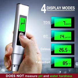 2025 All-New 4 in 1 Tds Meter Digital Water Tester - Accurate and Reliable TDS EC & Temp(°C,°F) Meter - 0-9990ppm - Professional Testing for Drinking Water, RO/DI System, Aquariums etc