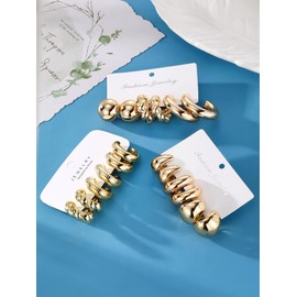 IFKM 9 Pairs Gold Hoop Earrings Set For Women Hypoallergenic Chunky Chain Twisted Open Hoops Dangle Earring Packs For Birthday Party Christmas Fashion Jewelry Gift