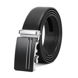 WERFORU Men's Belt, Adjustable Leather Ratchet Belt, 3.5 cm Fit, Men's Automatic Buckle Belt for Suit Jeans, A-Black