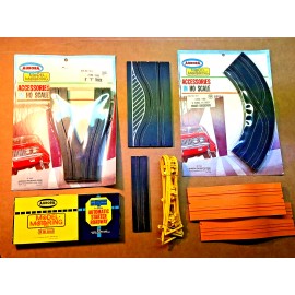 Aurora AFX Track Set: Assorted Aurora HO TJet slot car carded/boxed track pieces N.O.S.