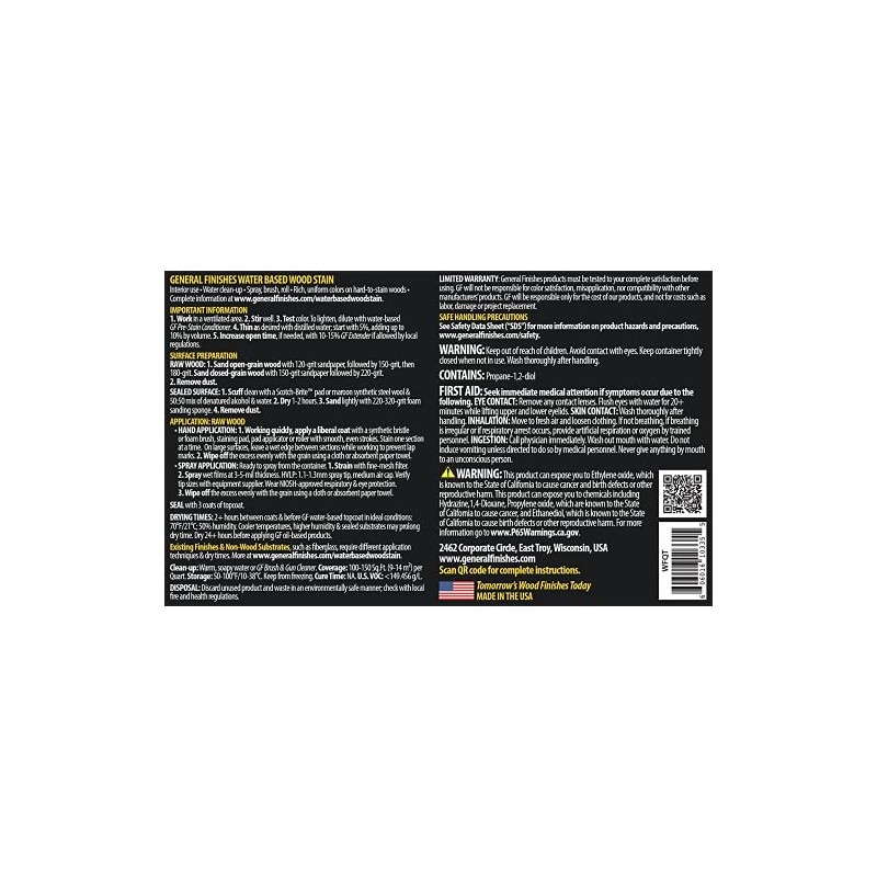 General Finishes Water Based Wood Stain, 1 Pint, Onyx