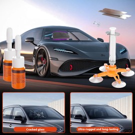 HERRYPLS Rock Chip Repair Kit Windshield, Windshield Repair Kit for Chips and Cracks, Car Windshield Crack Repair Kit to Repair Scratches, Star Shaped Crack, with Curing and Pressurizing Device