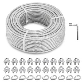 hannger 3/16" Wire Rope Kit, 100Ft PVC Coated Steel Cable Guide Wire Tensioner Strainer Kit w/ 7×7 Strand Core Steel Wire for String Light Hanging Kit/Decking & Stair Railings/Shade Sails/Clothes Line