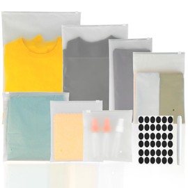 rietegio 39 Pcs Reusable Ziplock Bags Frosted Clothes Bags Hospital Bag Organiser Pouches with Stickers Travel Zip Lock Storage Bags Large for Clothes Shoe Luggage Organiser Pouches for Women