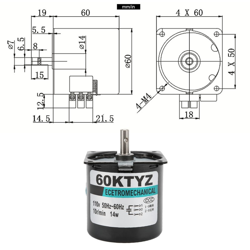 AC Synchronous Motor 14W Permanent Magnet 2Way High Torsion Central