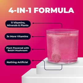 Tonic Health Daily Immunity Tablets - 4-in-1 Effervescent Multivitamins, Minerals & Phytonutrients - Vitamin D, Vitamin C and Zinc - Vegan, No Sugar- Max Strength Tablets, Raspberry & Lemon, 160 Count