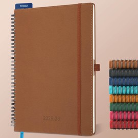 IN-LUXPRO 2025-2026 Academic Diary A4 Week to View (29x21.7 cm) Spiral 18 Months (Jul'25 - Dec'26) Weekly & Monthly Planner with Month Tabs & Pocket,Expenses/Note Pages,PU Leather(Brown)
