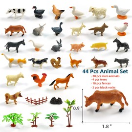 AQXYTK Realistic Farm Animal Figurines 44 Pcs, PVC Plastic Classroom Playset with 28 Animals & 16 Fences/Trees, Cognitive Development Role Play Set​