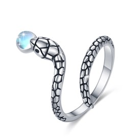 Snake Earrings 925 Sterling Silver Snake Moonstone Rings Earrings Women's Stud Earrings Animal Earrings Moonstone Jewellery Mother's Day Gifts Valentine's Day for Girls Men, Sterling Silver