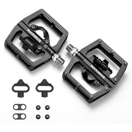 ROCKBROS Pedales de bicicleta de montaña MTB Pedales de aluminio compatibles con SPD de doble función, pedales sin clipless, plataformas planas, ligeras, antideslizantes 9/16 para bicicletas de montaña, carretera, BMX