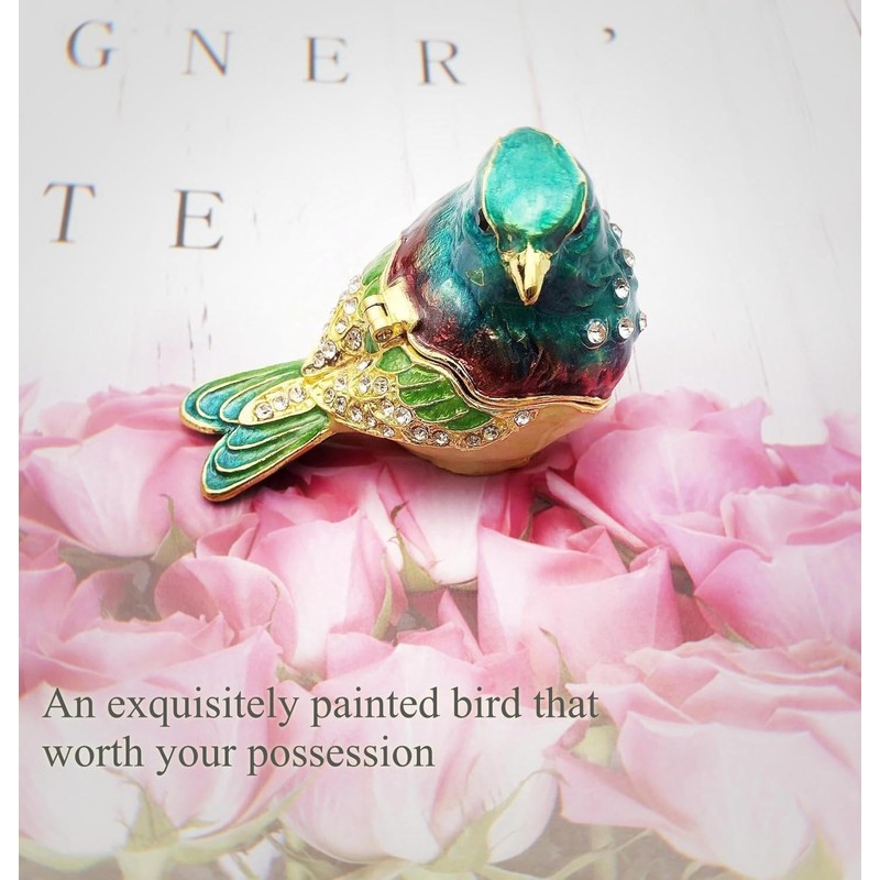 JWT Astyle Turquoise Green Bird Trinket Boxes Hinged ,Bird Decor