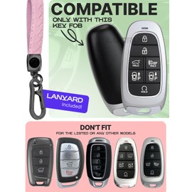 Lucrum Compatible with Hyundai Palisade Key Fob Cover & Leather Keychain - Keyfob Case for Santa Fe Tucson Ioniq 5 Sonata (2019-2023) - Pink and Black