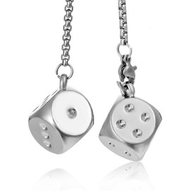 Yolev 1 Pair Metal Car Dice Creative Hanging Dice with Dots Silver Car Hanging Ornament Retro Square Pendant Rear View Mirrors Dice Charms Ornament for Cars Office Interior Decoration