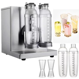 Heytaful Milk Tea Shaker Machine Double Cup Milk Tea Shaking Machine Stainless Steel Boba Milk Tea with 2pcs 1000ml Cups and 2pcs Ounce Cups