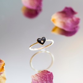 Carissima Gold Women's 9ct Yellow Gold Black Enamel With Diamond Heart Ring #K