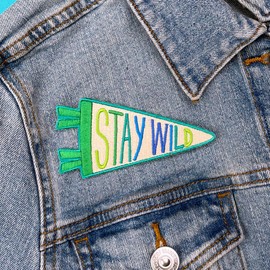 Pawprint Family | Stay Wild Pennant Flag Sew on Patch | Personalise Jackets, Bags, and More, with Fun Badges to Express Yourself!