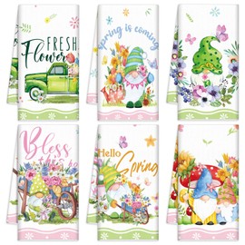 Patelai 6 Pcs Summer Kitchen Towels Floral Dish Hand Towels Hummingbirds Butterfly Tea Towels Absorbent Hand Towels for Home Housewarming Gift, 21.26 x 14.17 Inches(Green, Pink,Gnome)
