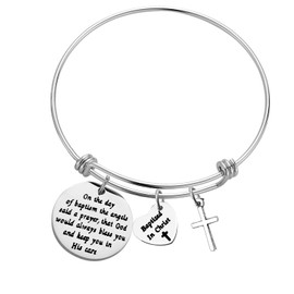 Adult Baptism Gifts Baptized in Christ Bangle Bracelet Women Baptism Gift On The Day of Baptized Christian Bracelet Teen Baptism Expandable Bangle Religious Gift for Family Friends Jewelry