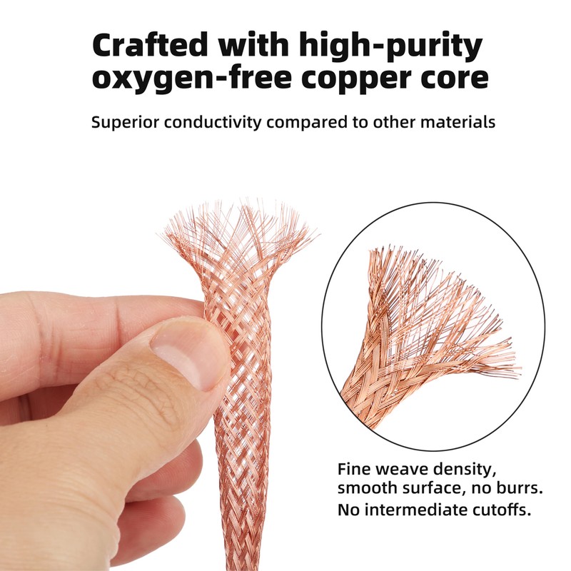 20FT Flat Copper Braid Cable, KWOKWEI 1/4" Braided Copper Ground
