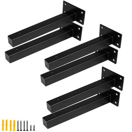 AYSUM 6 Pack Shelf Brackets Black 8 Inch Right Angle Corner Brackets for Shelf Support Shelving Brackets Heavy Duty Angle Brackets for Floating Shelves, Black