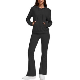ZFLM Women's 2 Piece Sportswear Set Casual Sweatsuit Long Sleeved Drawstring Foldover Flared Sweatpants Tracksuit Streetwear