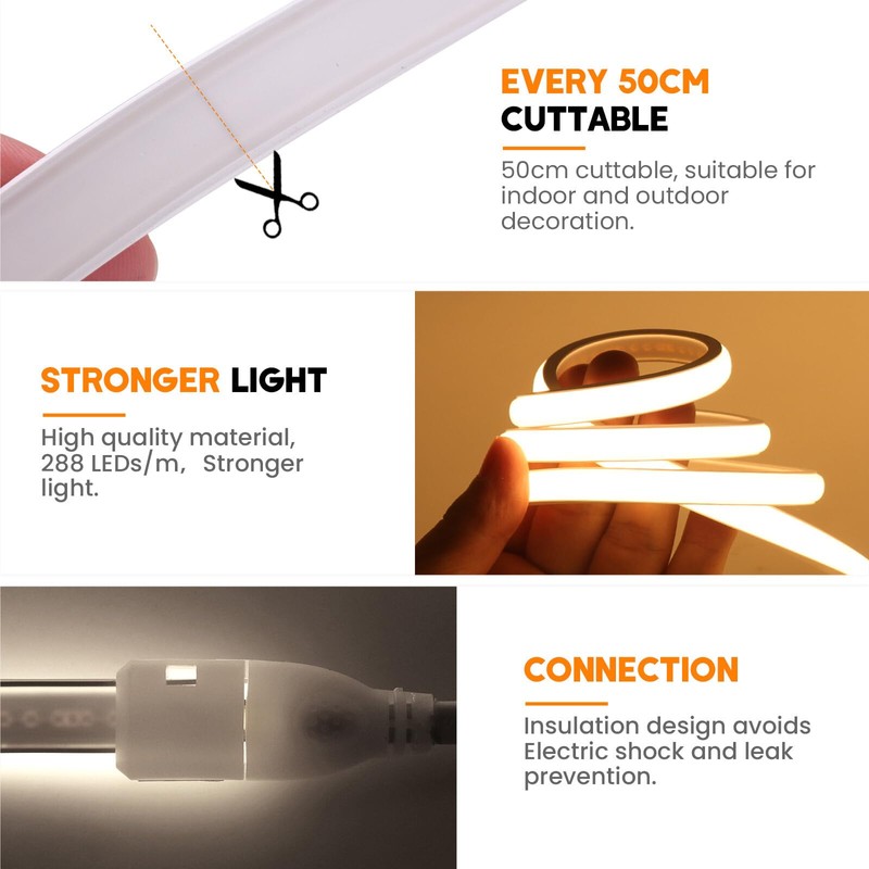 HEGEHE Dimmable COB Neon Strip with Dimmer Switch, IP65 Waterproof