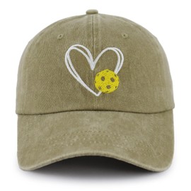Pickleball Baseball Cap for Men Women, Funny Adjustable Embroidered Cotton Outdoor Sport Pickle Ball Heart Hat, Nature, One Size