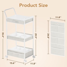 BBLIKE 3-Tier Diaper Caddy Organizer - Rolling Utility Baby Cart with Drawer and Side Pockets for Nursery and Baby Essentials, Multi-Function Cart for Bedroom and Bathroom, White