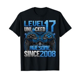 Level 17 Unlocked 17 Year Old Gifts Boys 17th Birthday Boy T-Shirt