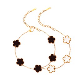 Elozicre Five Leaf Clover Bracelet for Women-18K Gold Plated Lucky Link Grass Bracelets Stainless Steel White/Black/Blue/Gold/Crystal Flower Trendy Jewelry Gifts