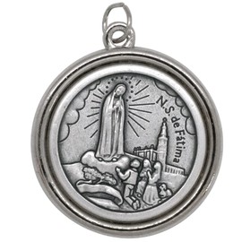 1 1/4" Catholic Saint Medal with Polished Trim (Our Lady of Fatima)
