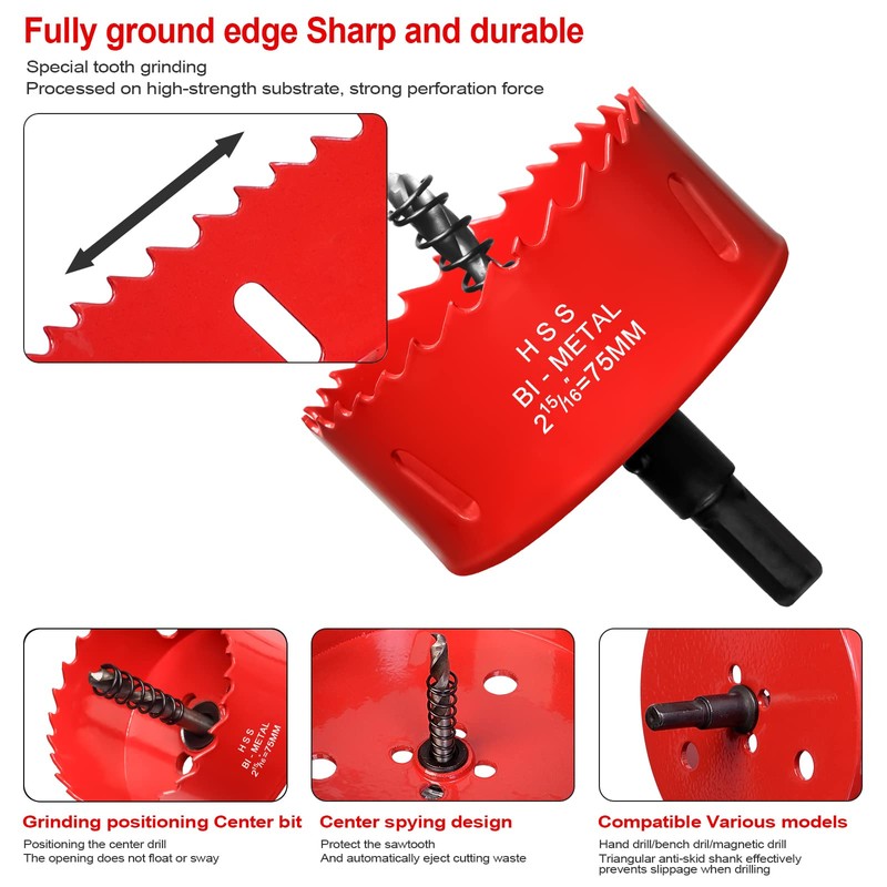 75mm Hole Saws Cutter, HSS Bi-Metal Drill Bit for Wood,