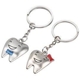 TRIXES Silver His and Hers Teeth Keyrings - Cute Couple Keychain Gift with Tooth Pendant Charms - Girlfriend Boyfriend Present Key Chain Handbag Accessory - Split Ring Clip