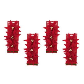 Set of 12 Poinsettia Velvet Festive Holiday Christmas Bows with BELLS - Perfect as Tree Ornaments - Tree Filler - Perfect for Preparing for The Holidays! (12, Poinsettia Velvet)