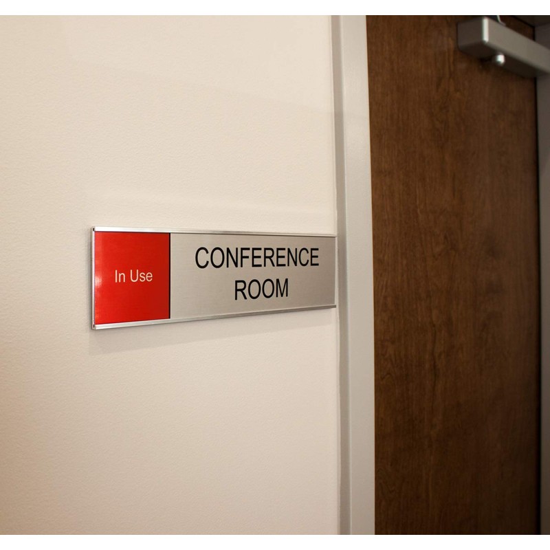 12" x 3" Conference Room Slider Sign, Silver-Red/Green