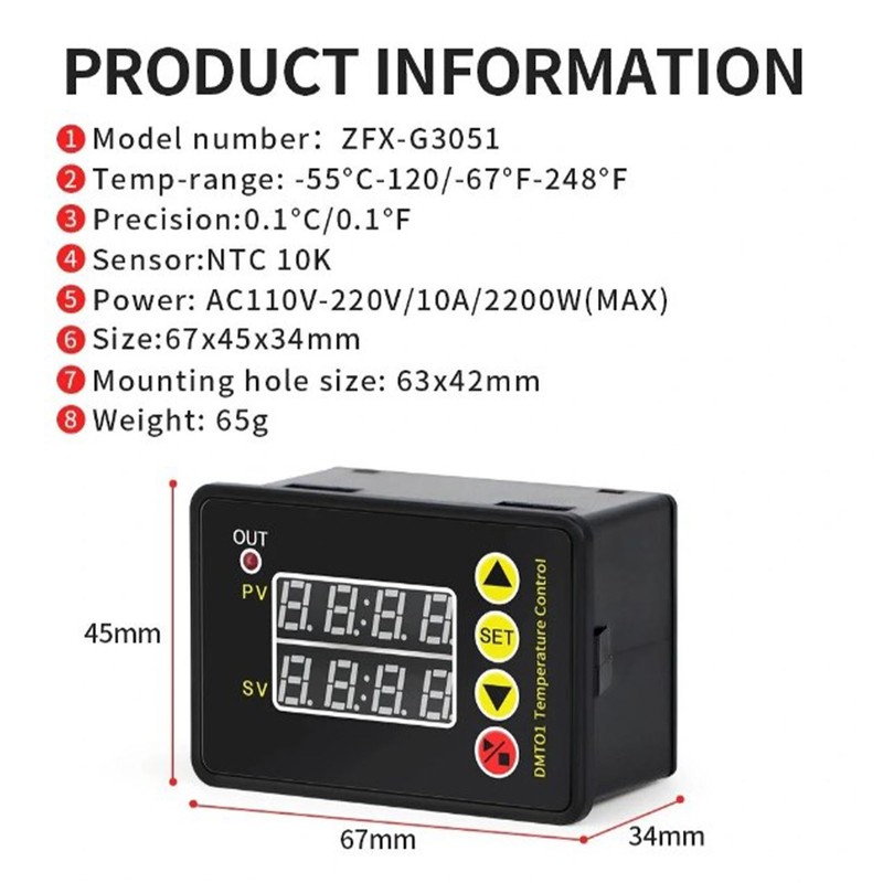 Digital Temperature Controller Module Heating Cooling Electronic Thermostat NTC Sensor