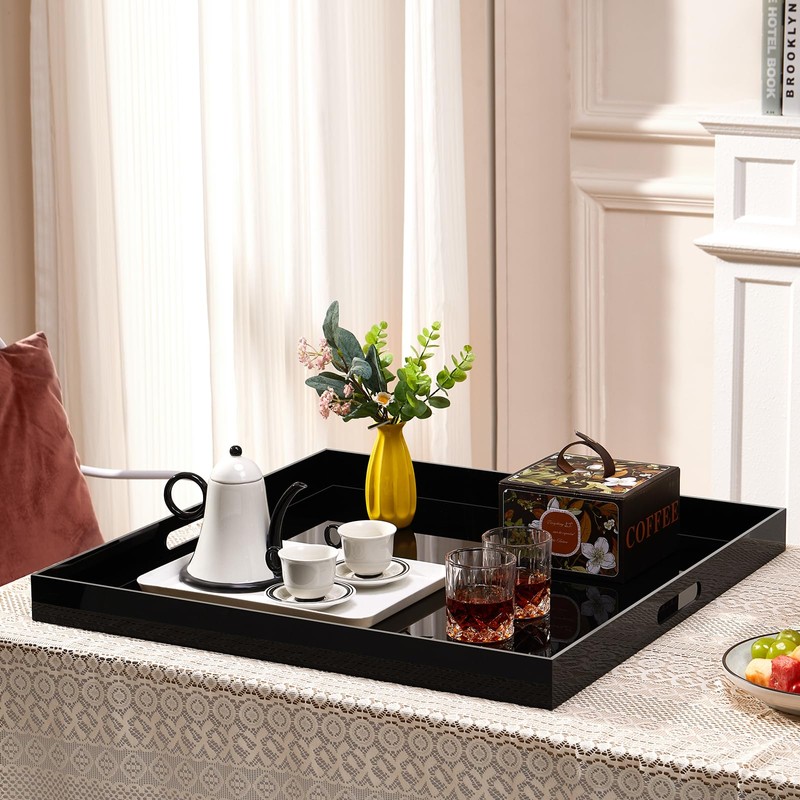 24×24 inches Oversized Black Acrylic Ottoman Tray Extra Large Decorative