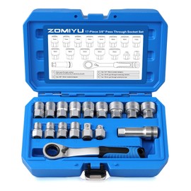 ZOMIYU 17-Piece Pass Through Socket Set, Chrome Vanadium Steel, Metric Pass-Through Socket Set 10-24mm, 1/2" & 3/8" Socket Adapter, 19mm Extension Bar & Reversing Ratchet
