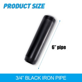 3/4" x 6" Black Painted Iron Pipe, Home TZH 10 Pack Threaded Black Paint Finish Metal Pipe Nipple for DIY Project/Furniture/Shelving Decoration(10, 6")