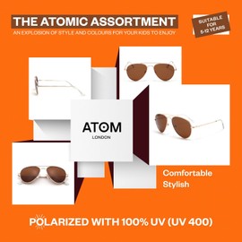 ATOM Polarized 100% UV Protection Kids Sunglasses - Aged between 5-12 Years Children Sunglasses for Boys and Girls (Brown & Gold)