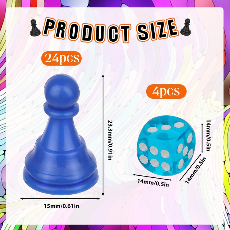 28pcs Multicolor Board Game Pieces, Game Pawns Include 24 Chess